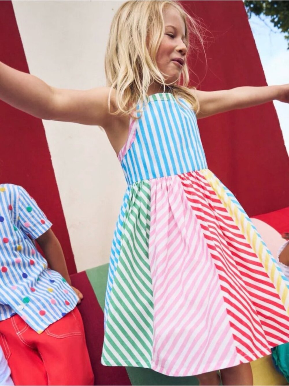Mini Boden Girls Harlow Rainbow Fruit Stripe Back Detail Dress NWT 11-12